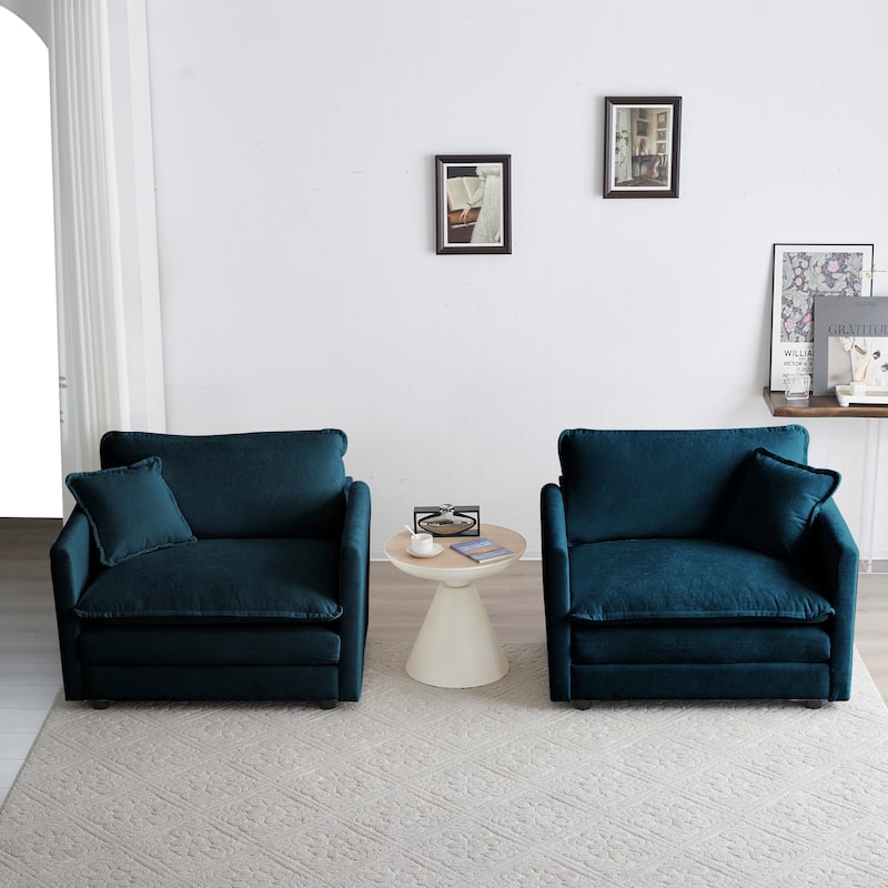 High-end Chenille Upholstered Armchairs with Toss Pillow 2PCS