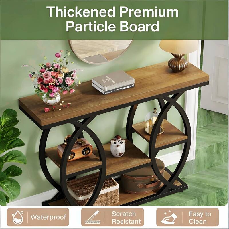 39" Industrial 4-Tier Console Table with Metal Frame and Staggered Shelves