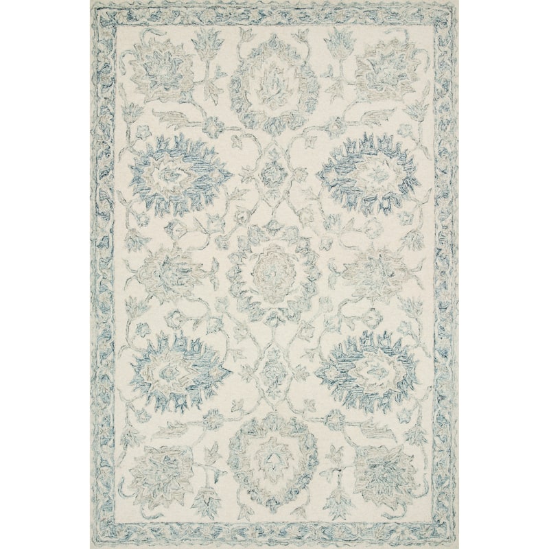 Alexander Home Annabelle Botanical Vineyard Hand-Hooked Wool Rug - 2'6" x 7'6" - Ivory/Blue - Runner/Rectangle
