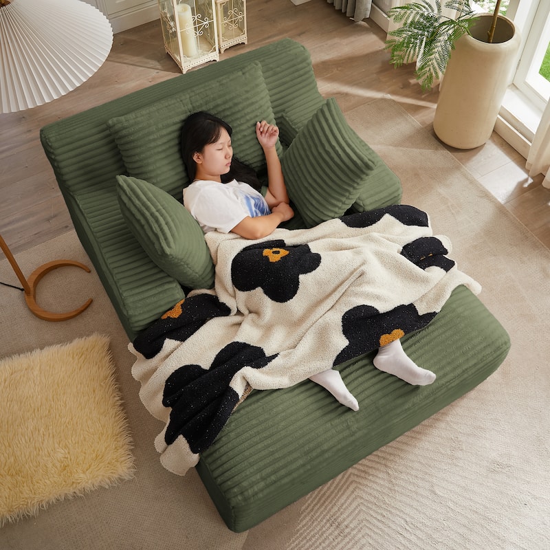 Corduroy Upholstery Cloud Modular Sectional Sofa with Chaise and Pillows, All-Foam Compression Design