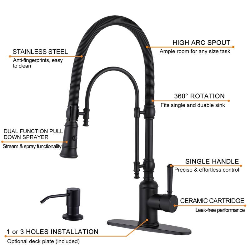 WOWOW Single Handle Gooseneck Pull Down Sprayer Kitchen Faucet