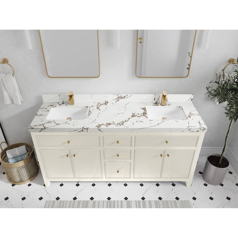Willow Collections 72 in W x 22 in D Sonoma Free Standing Reeded Double Sink Bathroom Vanity with Countertop