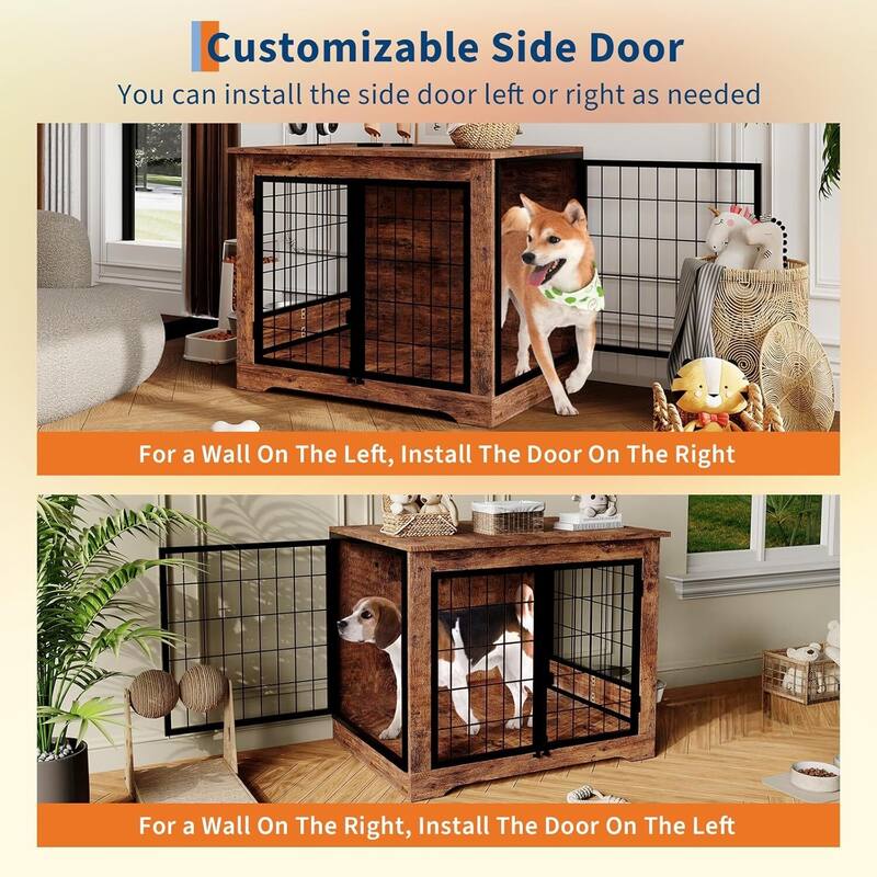 31.7" Anti-Chew Dog Crate Furniture with Feeder for Small Medium Dogs