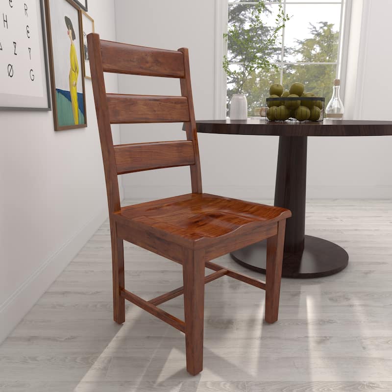 Teak Wood Handmade Mid-Century Living Room Accent Chair with Wrapped Banana Leaf Seat - Set of 2 Light Brown - Roche River Decor