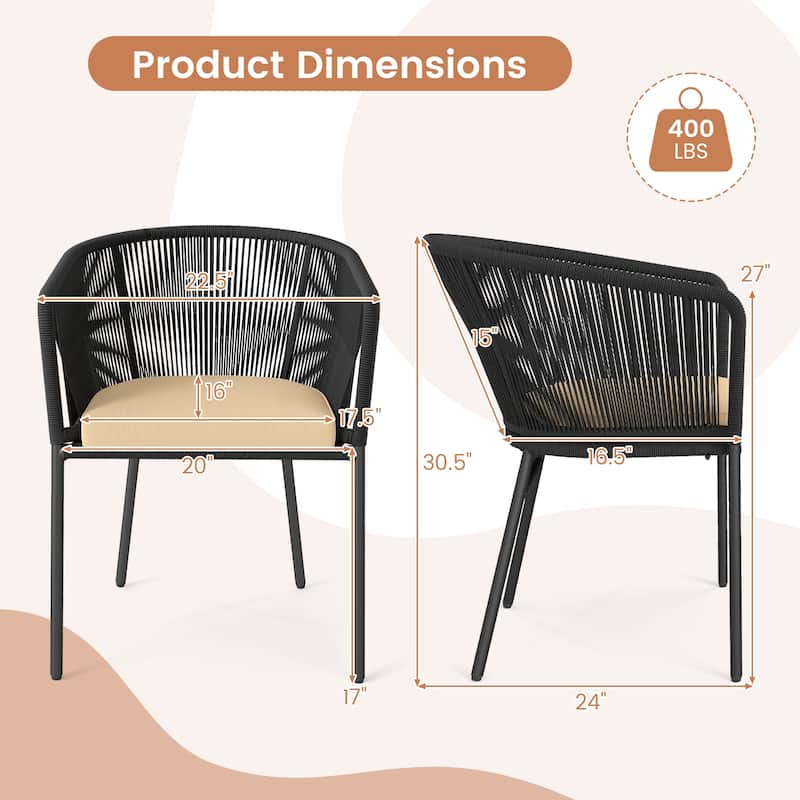 Gymax Patio Dining Chair Set of 4 w/Backrest Armrests Washable