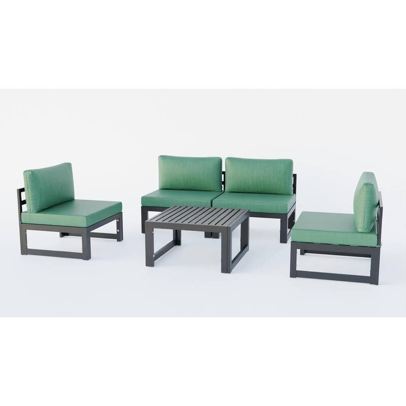 Chelsea 5-Piece Modern Armless Patio Sectional and Coffee Table for Patio Garden Summer Yard Porch