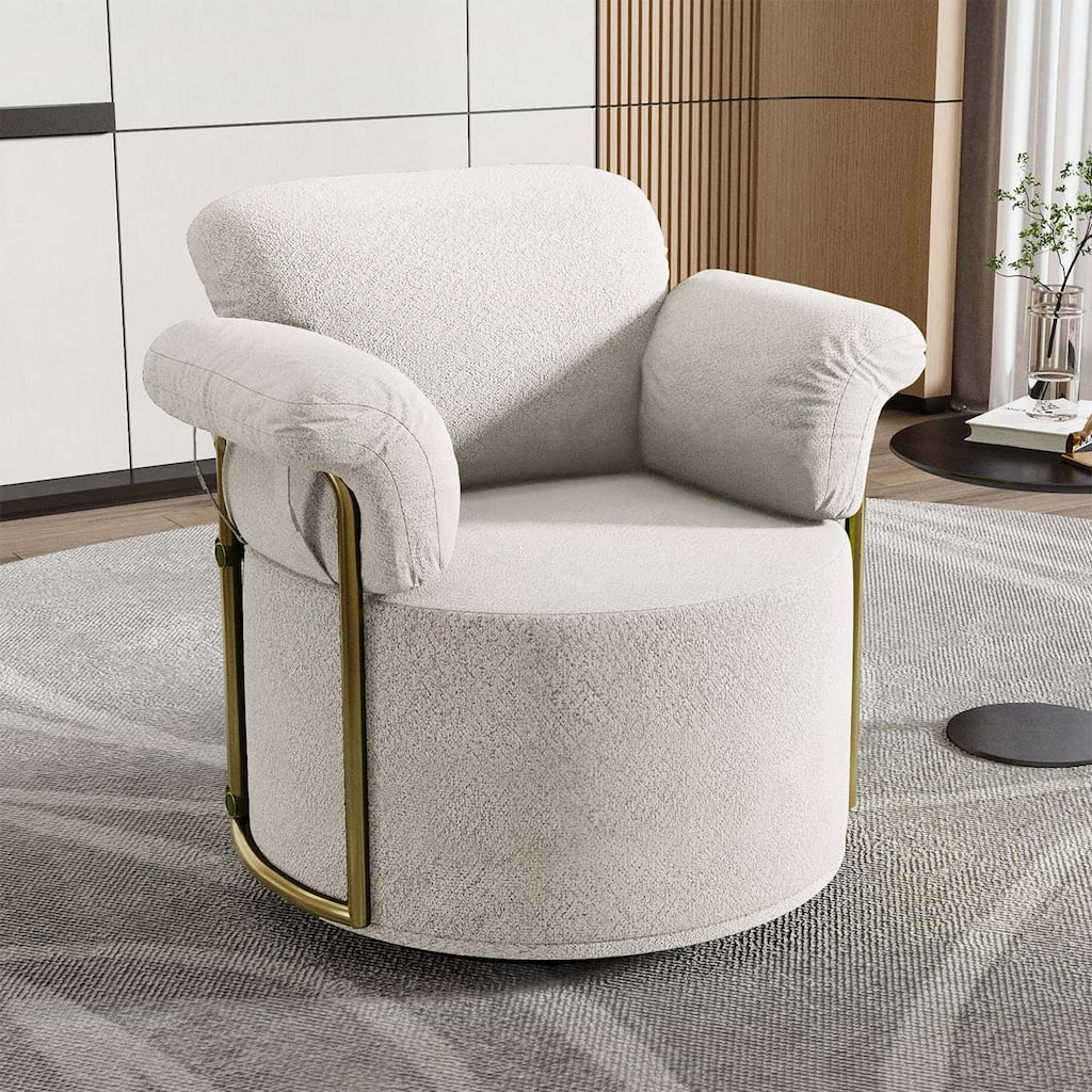 360 Degree Swivel Reading Chair with Gold Metal Legs,for Living Room,Bedroom,Office