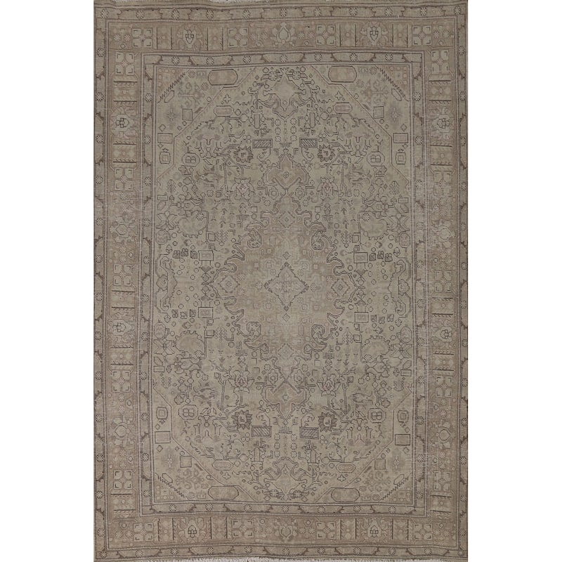 Distressed Tabriz Persian Vintage Area Rug Hand-Knotted Wool Carpet - 6'7"x 9'5"