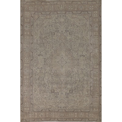 Distressed Tabriz Persian Vintage Area Rug Hand-Knotted Wool Carpet - 6'7"x 9'5"