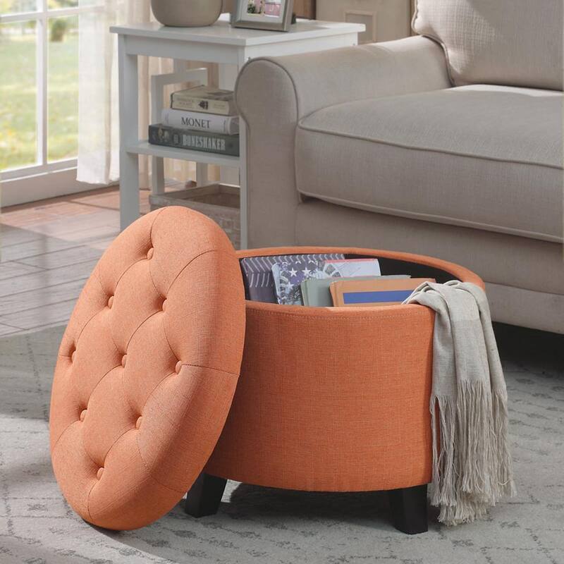 Convenience Concepts Designs4Comfort Round Storage Ottoman - Coral Fabric