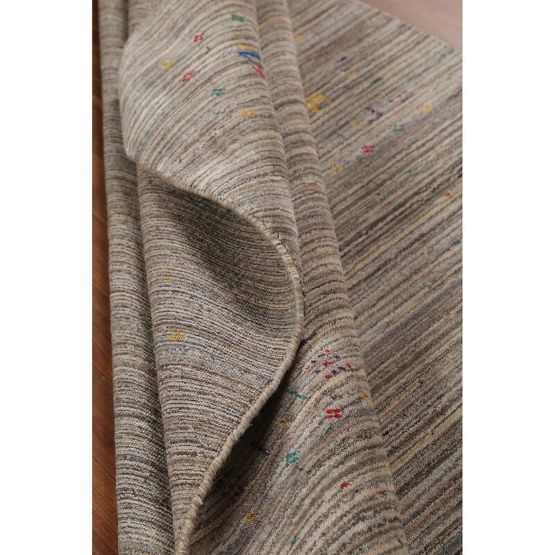 Striped Gabbeh Indian Area Rug Hand-Knotted Oriental Beige Wool Carpet - 4'11"x 7'11"