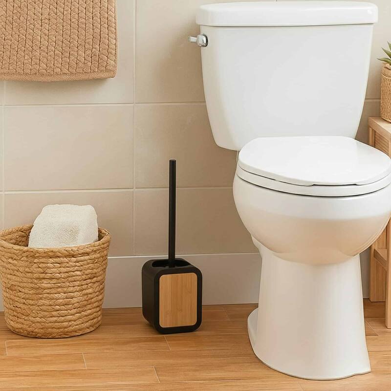 Toilet Brush and Holder Rubber and Wood - 4 L x 3.9 W x 15.2 H