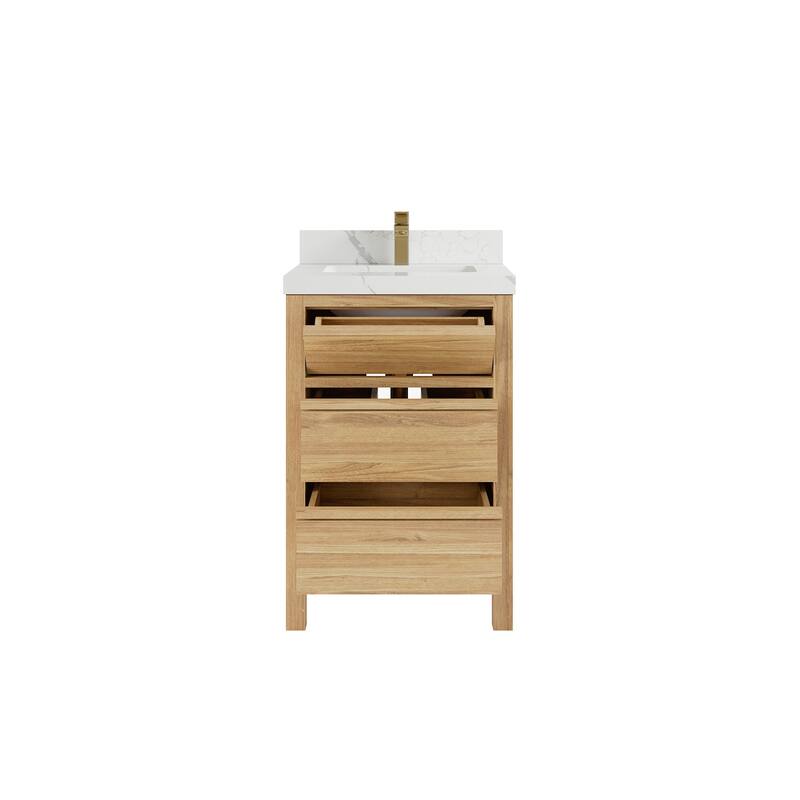 Willow Collections 24 x 22 Elizabeth Teak Single Bowl Sink Bathroom Vanity with Quartz or Marble Countertop