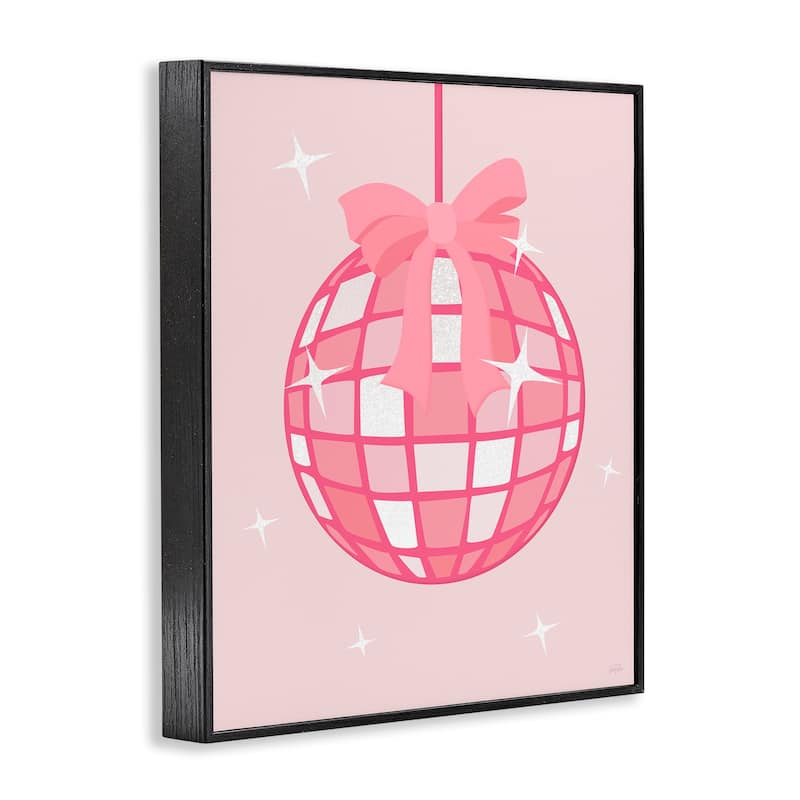 Stupell Pink Disco Ball with Ribbon Framed Giclee Art Design By Natalie Carpentieri