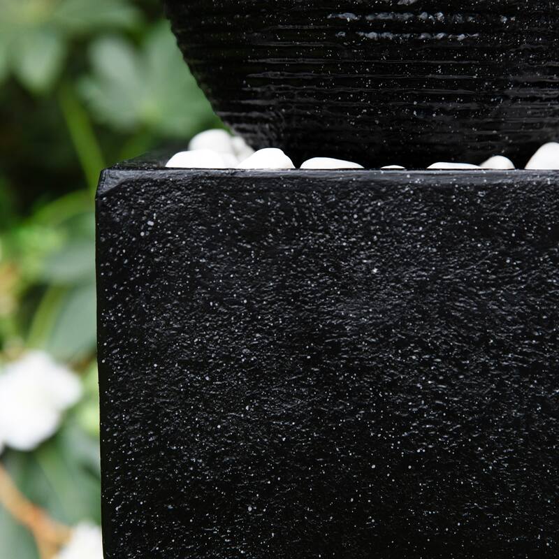 Glitzhome Modern Geometric Oversized Pedestal Sphere Polyresin Outdoor Floor Fountain with Pebbles