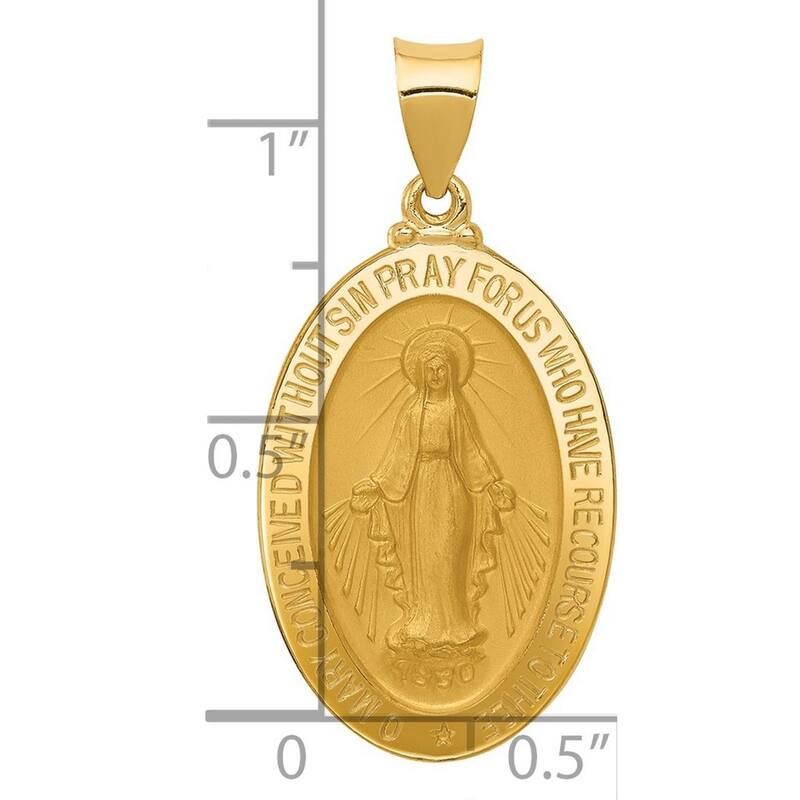Curata 14k Yellow Gold 18" 26x18mm Satin Polished Miraculous Medal Necklace