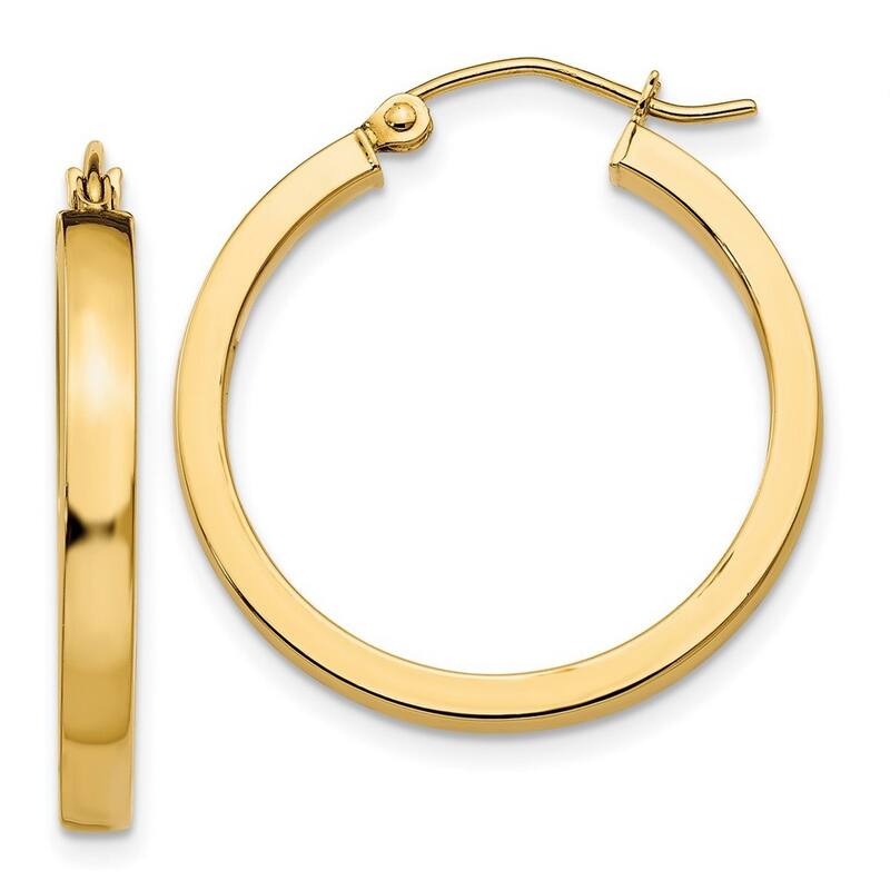 Curata 14k Yellow Gold Hollow Polished Rectangle Tube Hoop Earrings - 25mm