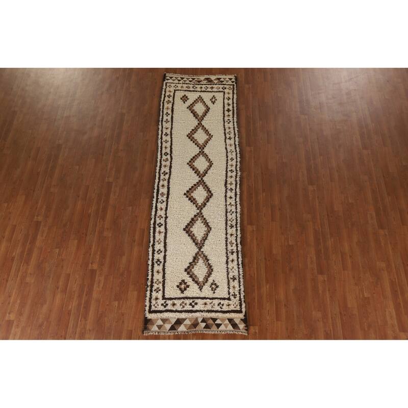 Vegetable Dye Kurdish Plush Runner Rug Handmade Wool Carpet - 3'0"x 10'0"