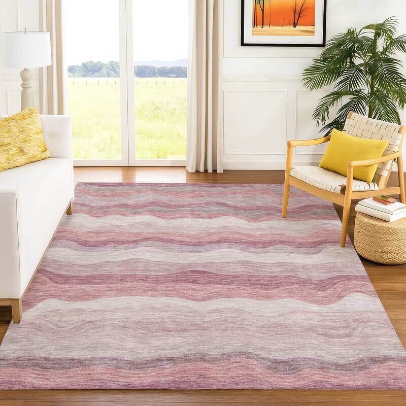 Machine Washable Indoor/ Outdoor Ombre Stripes Chantille Rug