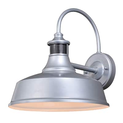Dorado Silver Motion Sensor Dusk to Dawn Farmhouse Barn Dark Sky Outdoor Wall Light - 12-in W x 12.25-in H x 13.5-in D