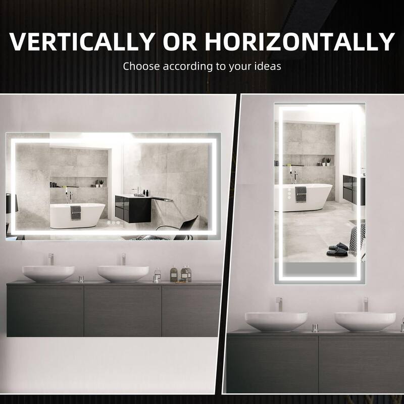 LED Bathroom Mirrorwith Front and Backlight, Stepless Dimmable Wall Mirrors with Anti-Fog