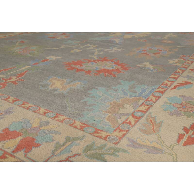 Hand Knotted Oriental 100% Wool Carpet Transitional All-Over Greys & Charcoal Oushak Area Rug - 11' 10'' X 9' 3''