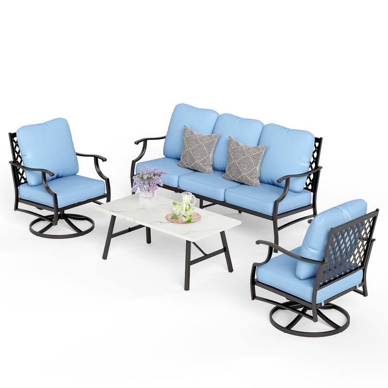 MAISON ARTS 4/5-Piece Patio Conversation Sets, Sofa Set with 2 xSingle Sofa Chairs, 1 x 3-seater Sofa and Coffee Table/Ottomans