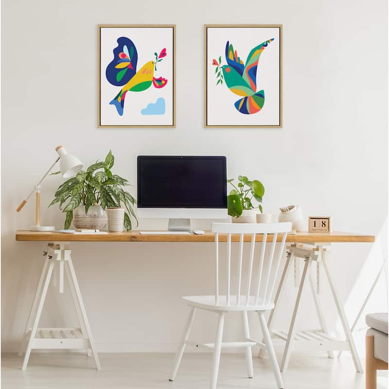Kate and Laurel Sylvie Bird of Peace Framed Canvas by Rachel Lee