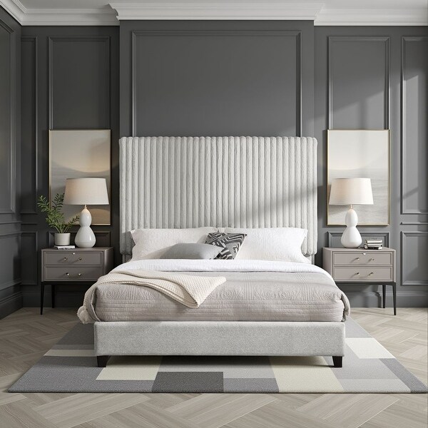 Bridgevine Home Minky Stone Grey Channel Headboard Upholstered