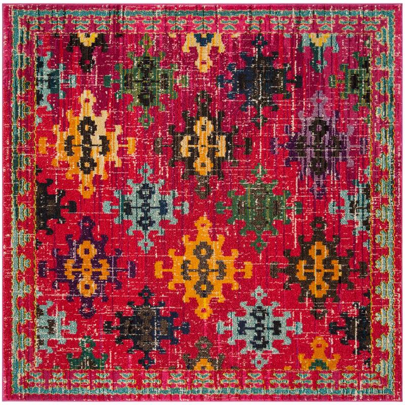 SAFAVIEH Monaco Joanne Distressed Boho Rug - 6'7" Square - Fuchsia/Multi
