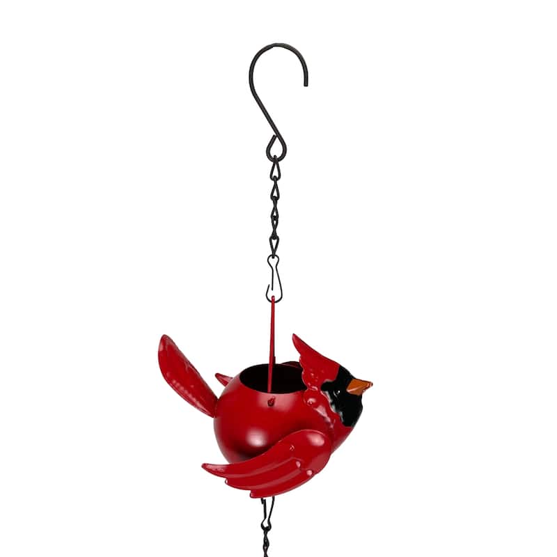 85-Inch Metal Rain Chain - 7 Red Cardinal Birds - Weighted Bell - - 4 X 85 X 5.5 inches