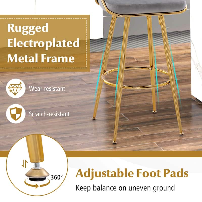 Gymax 2PCS Velvet Bar Stool 29'' Bar Height Stools Metal Legs w/ Woven
