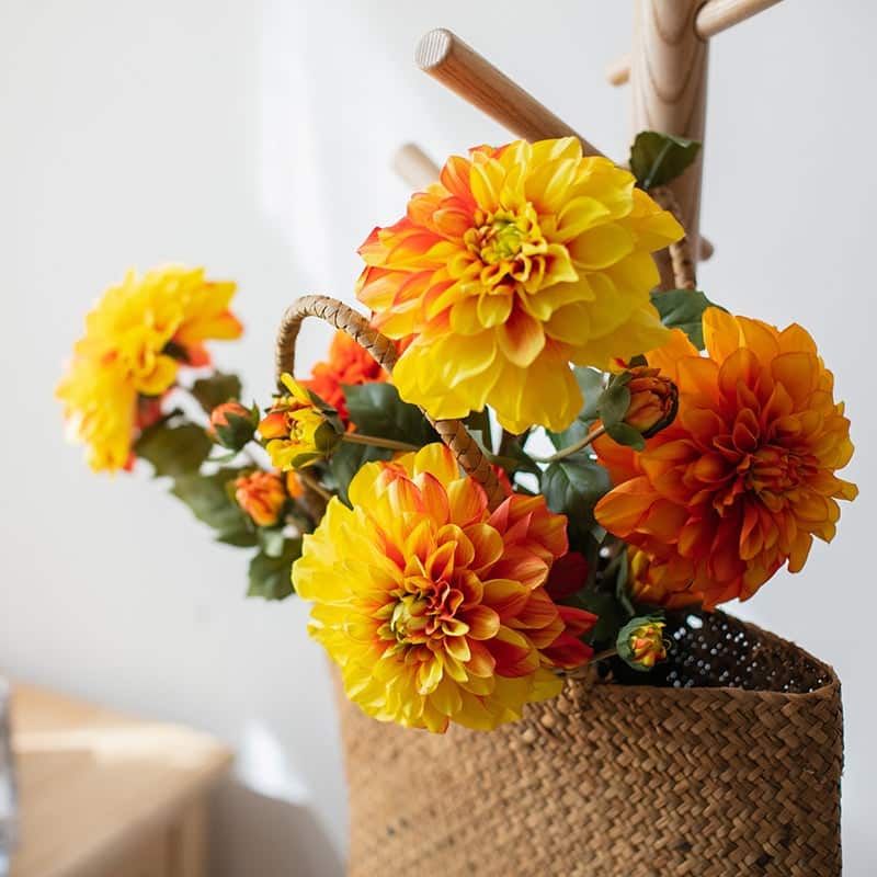 RusticReach Artificial Blooming Dahlia Stem 29" Tall - Orange Yellow
