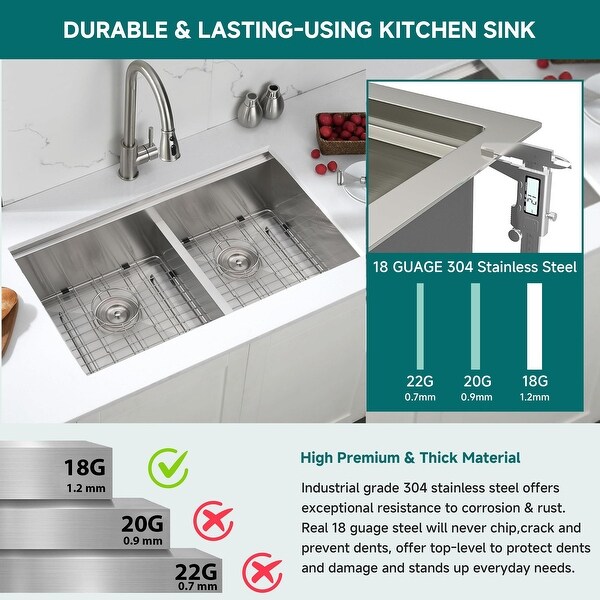 CB HOME 32'' Gold Undermount & Drop in Double Bowl Kitchen