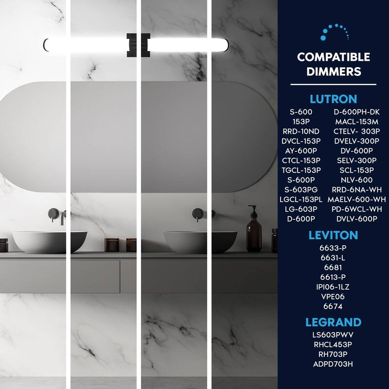 Luxrite LED Black Bathroom Vanity Light Fixtures 36 Inch 5CCT 30W 2200 Lumens CRI 90 Dimmable Damp Rated ETL Listed