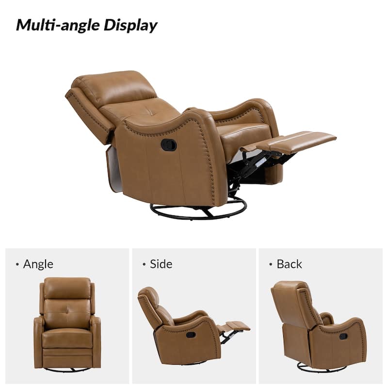Franco Modern Genuine Leather Swivel Rocker Recliner with Nailhead Trims Sets of 2 by HULALA HOME