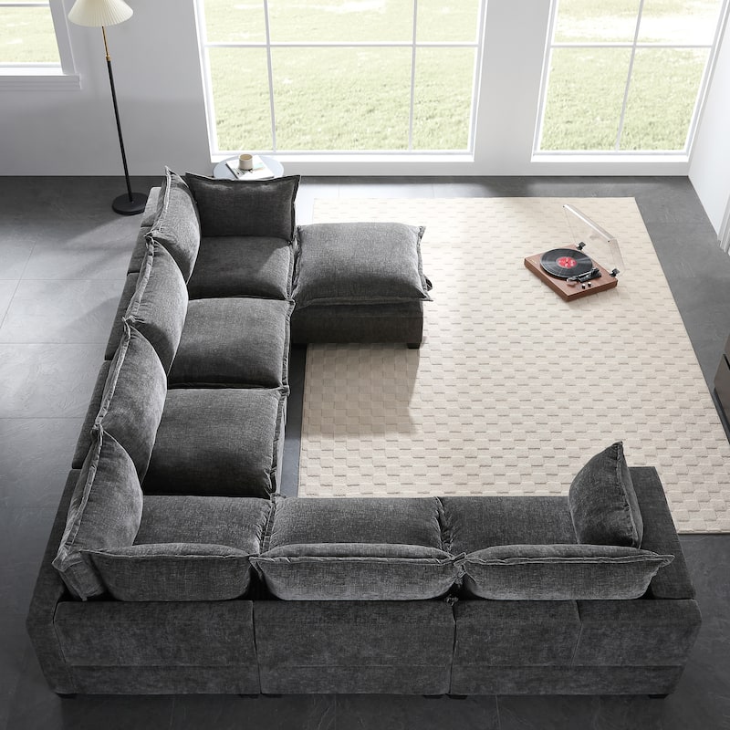 Modular Sectional Sofa With Movable Storage Ottoman,7 Seat U Shaped Couch,Wide Seat & Free Combination,Oversized Chenille Sofa
