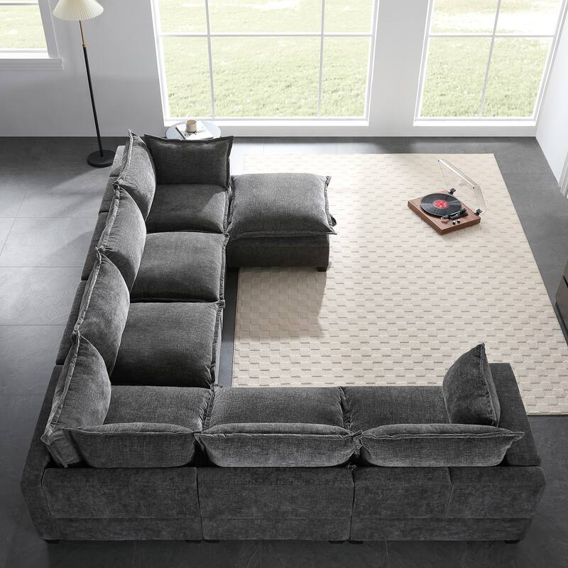Roomfitters 117.5" Modular U-Shaped Sectional Sofa with Storage Ottoman, 7 Seat Wide Chenille Couch, Living Room Sofa