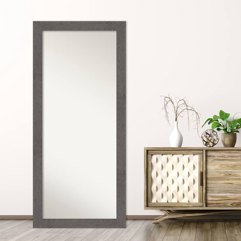 Non-Beveled Wood Full Length Floor Leaner Mirror - Rustic Plank Frame - Glass Size 24 x 60
