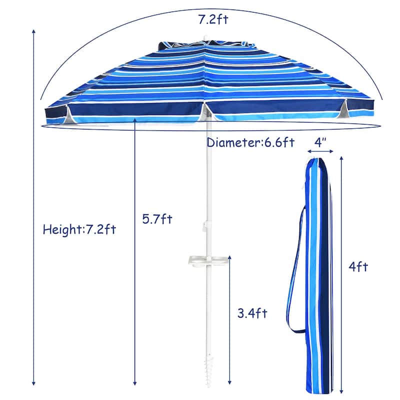 7.2 FT Beach Umbrella Portable Outdoor Umbrella w/ Sand Anchor
