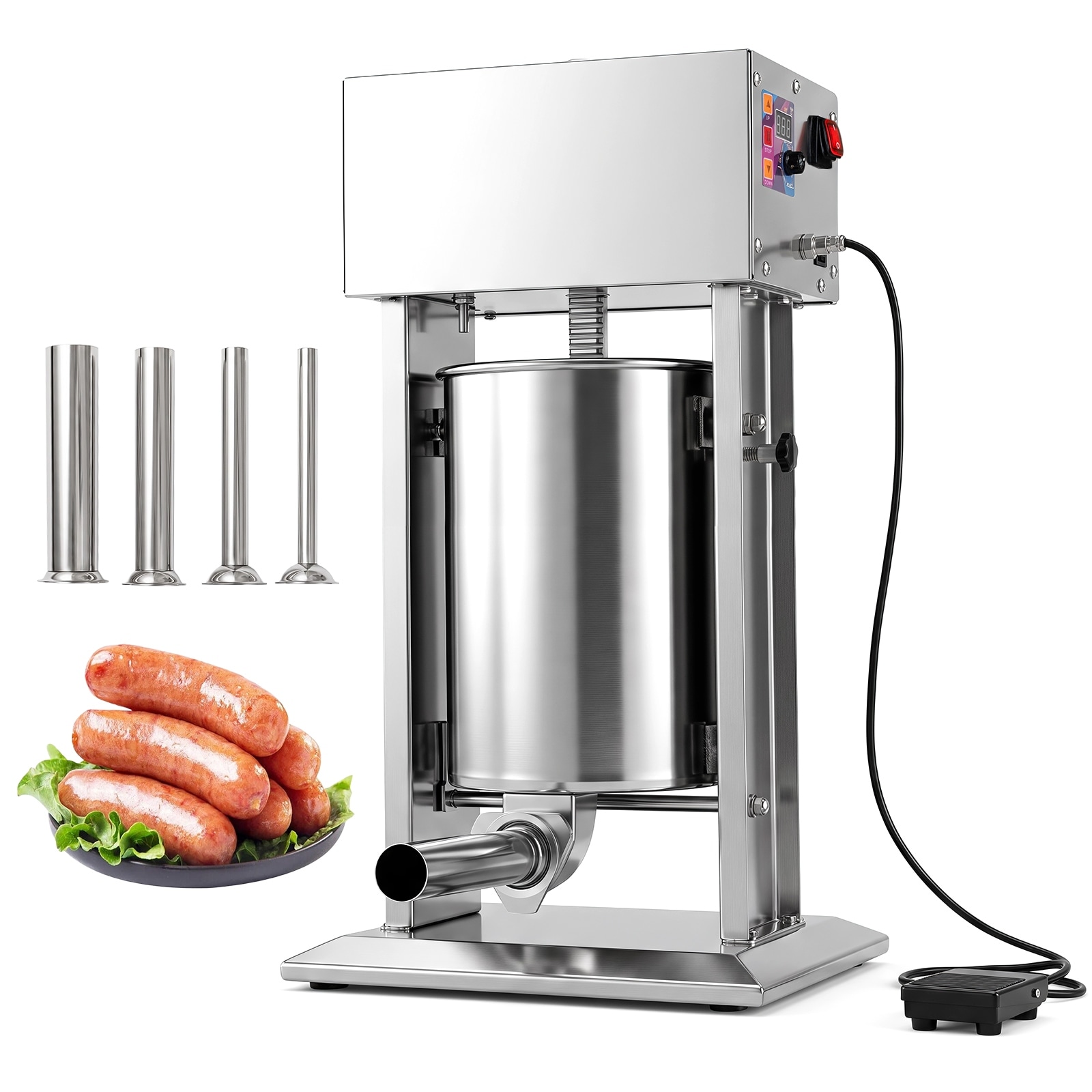 Costway Electric Sausage Stuffer with 4 Stuffing Tubes, Foot Pedal &