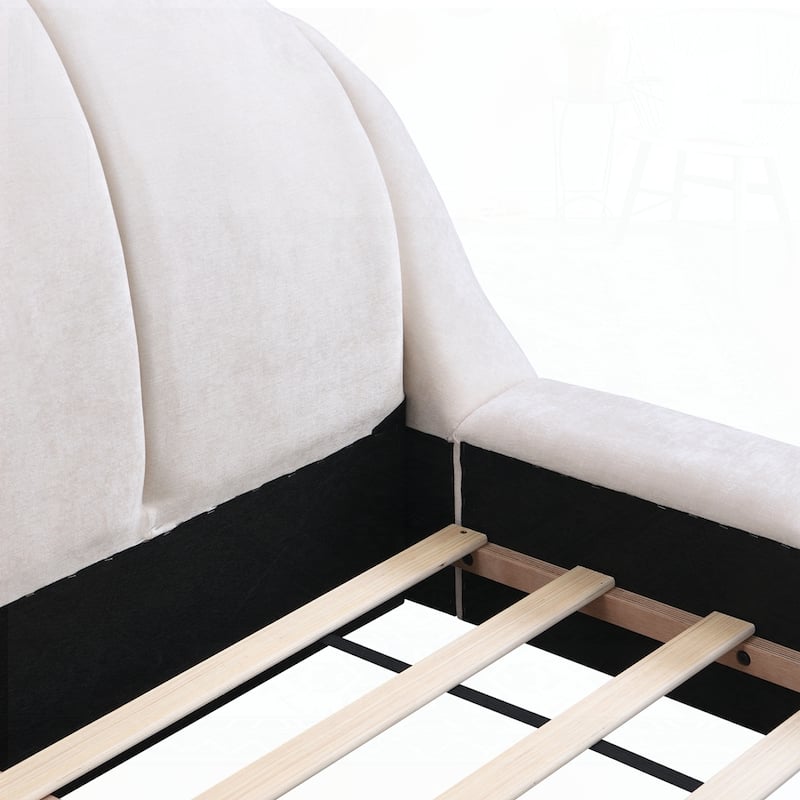 Upholstered Platform Bed Chenille Thick Headboard and Footboard