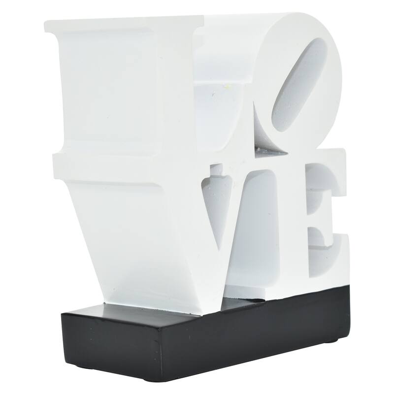 HomeRoots 4" White And Black Resin Love Tabletop Sculpture - 3.50 in. x 4.00 in. x 1.50 in.