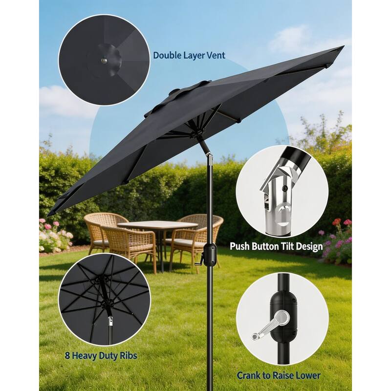 10ft Outdoor Patio Umbrella, with Crank Lift & Push Button Tilt, UV Protection Waterproof