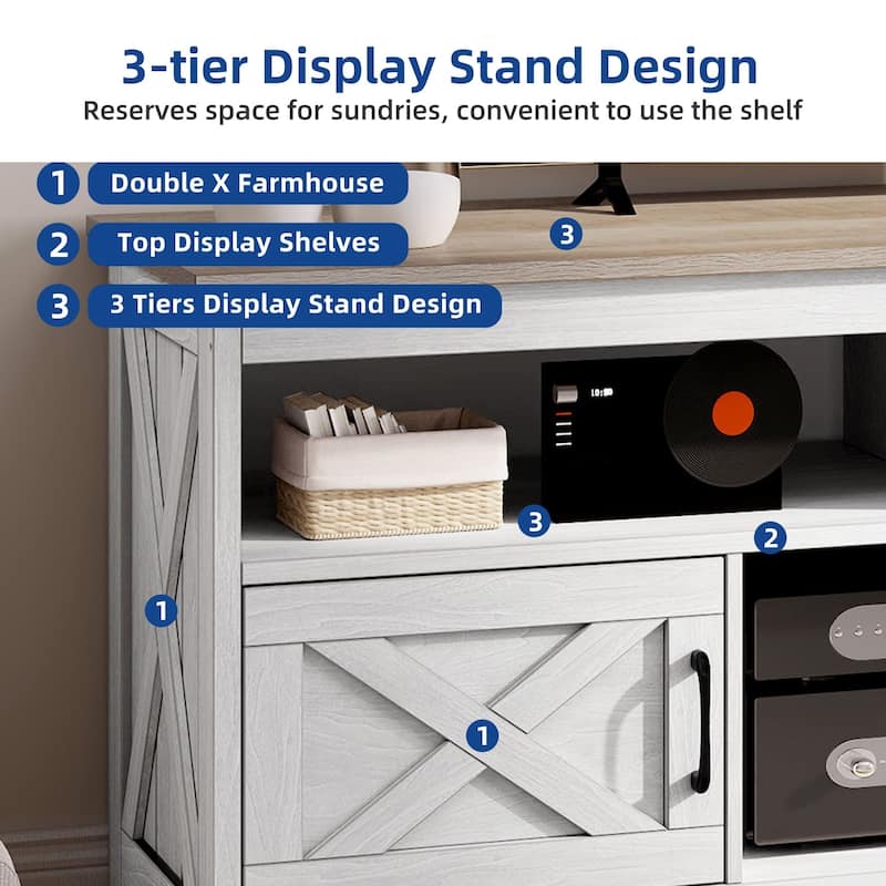 Moasis Farmhouse 59" TV Stand Media Console Entertainment Center with Storage Cabinets and Shelves