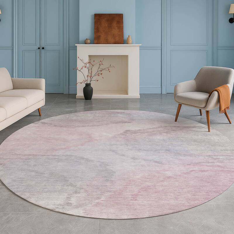 Machine Washable Indoor/ Outdoor Abstract Muted Chantille Rug
