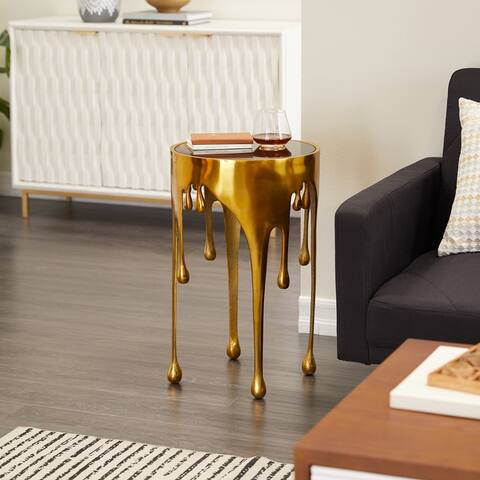 Melting Metal Contemporary Gold or Silver Accent Table with Smoke Glass - 16"L x 16"W x 25"H