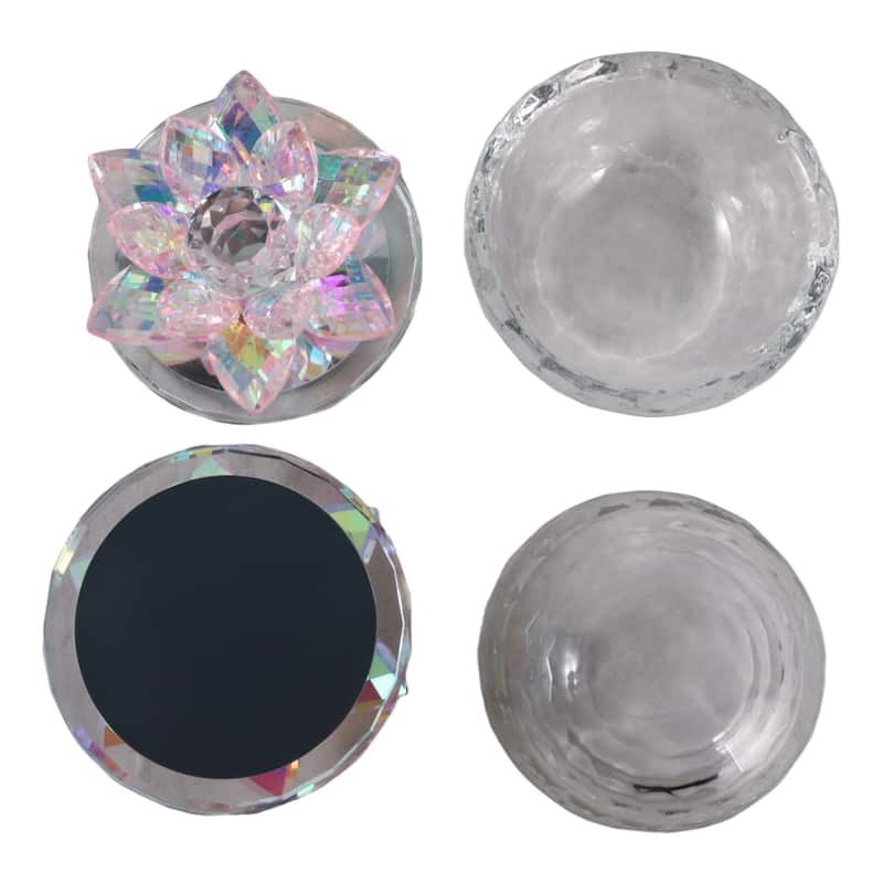 Decorative Rainbow Lotus Top Glass Trinket Dish for Jewelry and Keepsake Storage