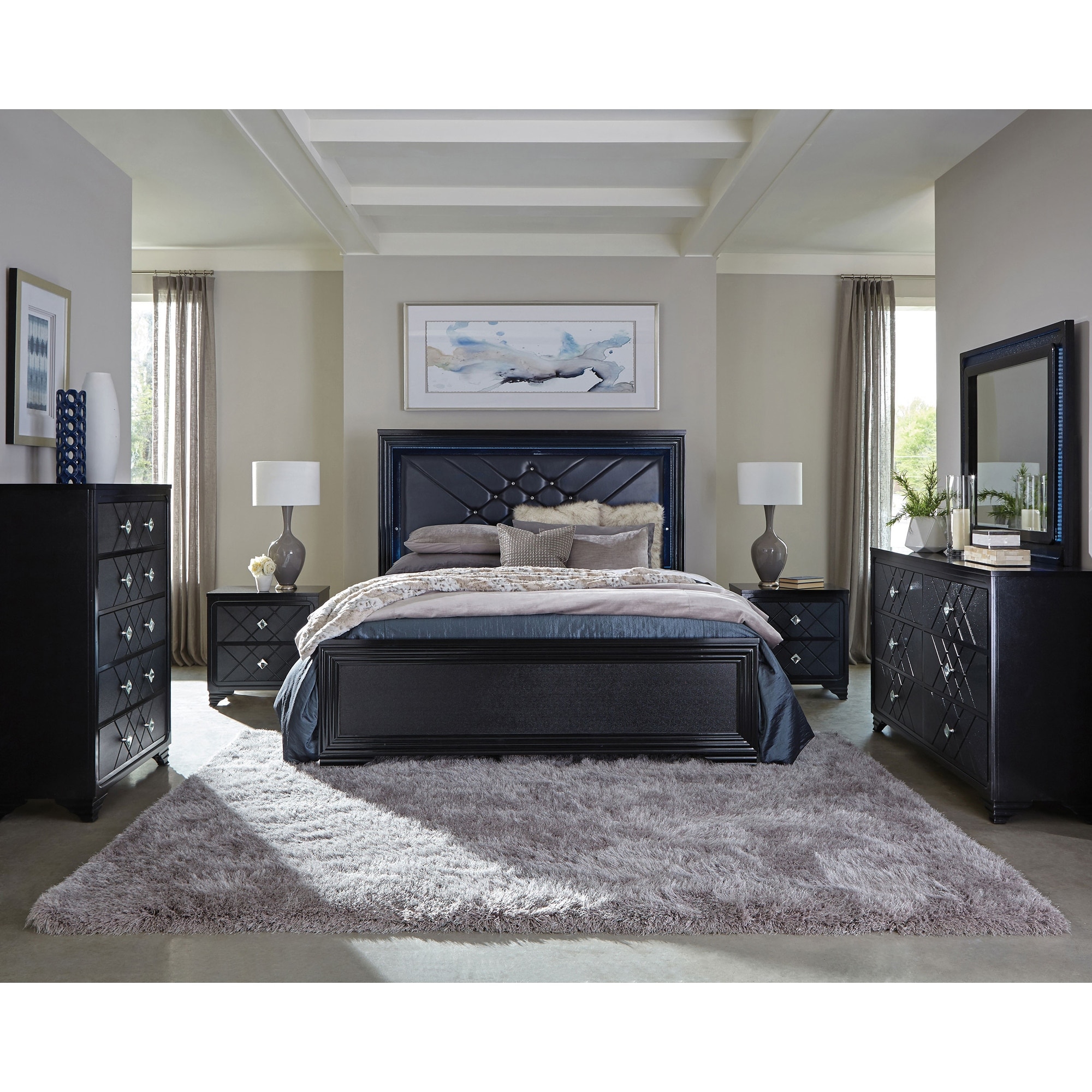 Penelope Upholstered Panel Bedroom Set Midnight Star