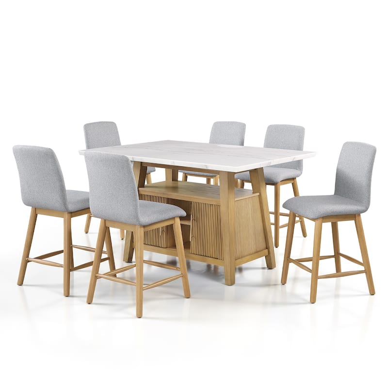 Furniture of America Nayel Modern 7-Piece Genuine Marble Counter Height Dining Table Set